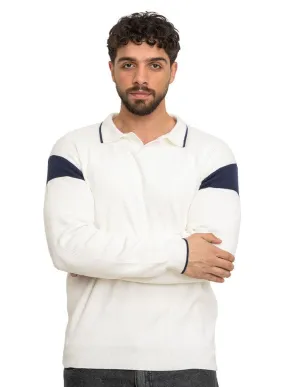 White F-Striped Polo Neck Pullover Design 1