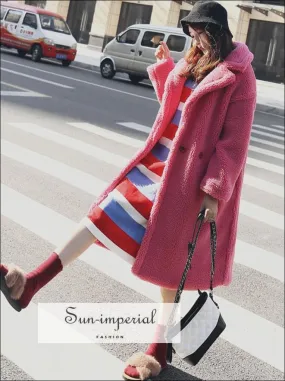 Women Winter Faux Fur Teddy Coat over Sized Solid Color Long Fur Coats Fluffy Jacket