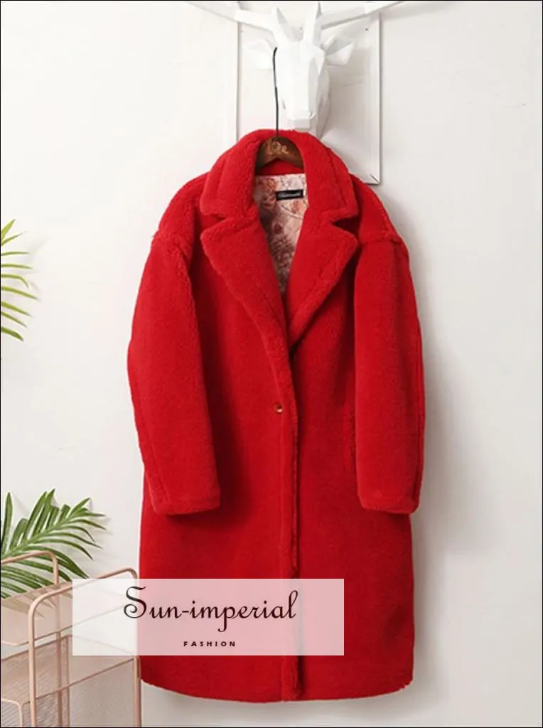 Women Winter Faux Fur Teddy Coat over Sized Solid Color Long Fur Coats Fluffy Jacket