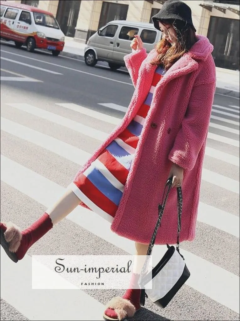 Women Winter Faux Fur Teddy Coat over Sized Solid Color Long Fur Coats Fluffy Jacket
