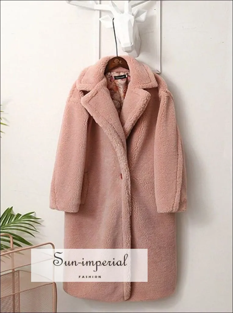 Women Winter Faux Fur Teddy Coat over Sized Solid Color Long Fur Coats Fluffy Jacket