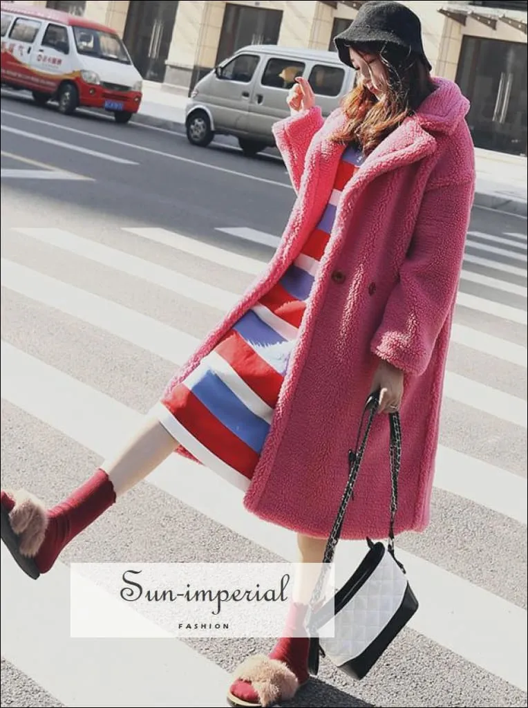 Women Winter Faux Fur Teddy Coat over Sized Solid Color Long Fur Coats Fluffy Jacket