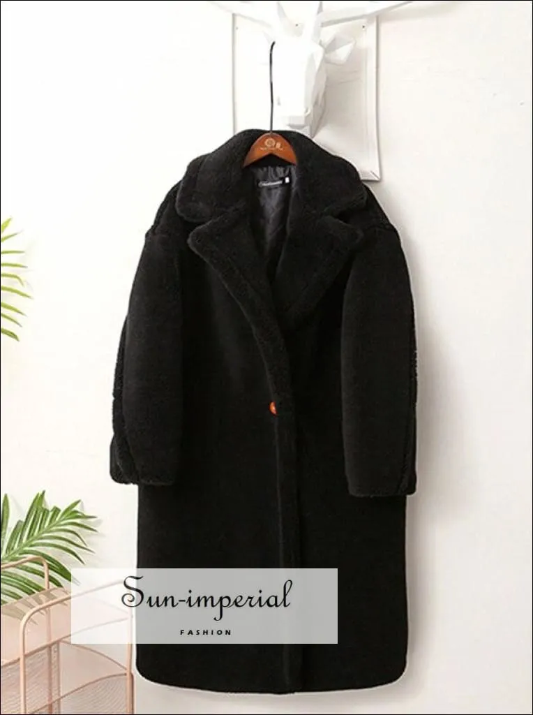 Women Winter Faux Fur Teddy Coat over Sized Solid Color Long Fur Coats Fluffy Jacket