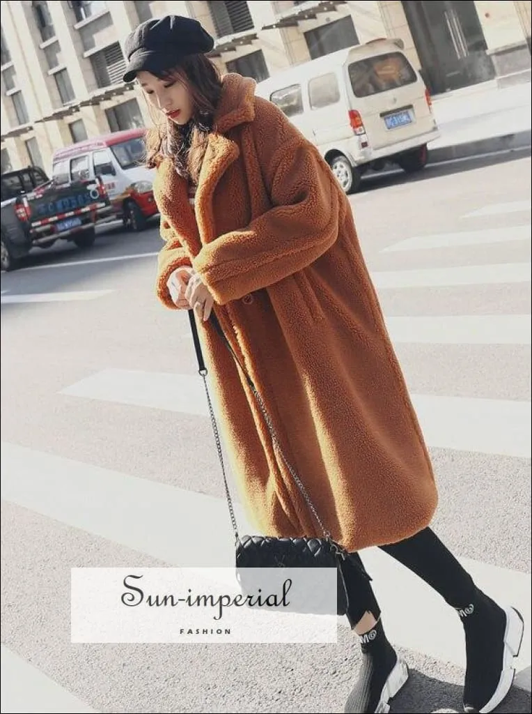 Women Winter Faux Fur Teddy Coat over Sized Solid Color Long Fur Coats Fluffy Jacket