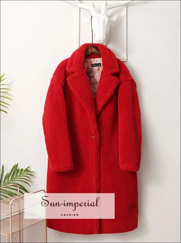 Women Winter Faux Fur Teddy Coat over Sized Solid Color Long Fur Coats Fluffy Jacket