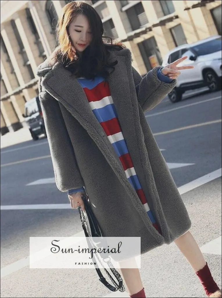 Women Winter Faux Fur Teddy Coat over Sized Solid Color Long Fur Coats Fluffy Jacket