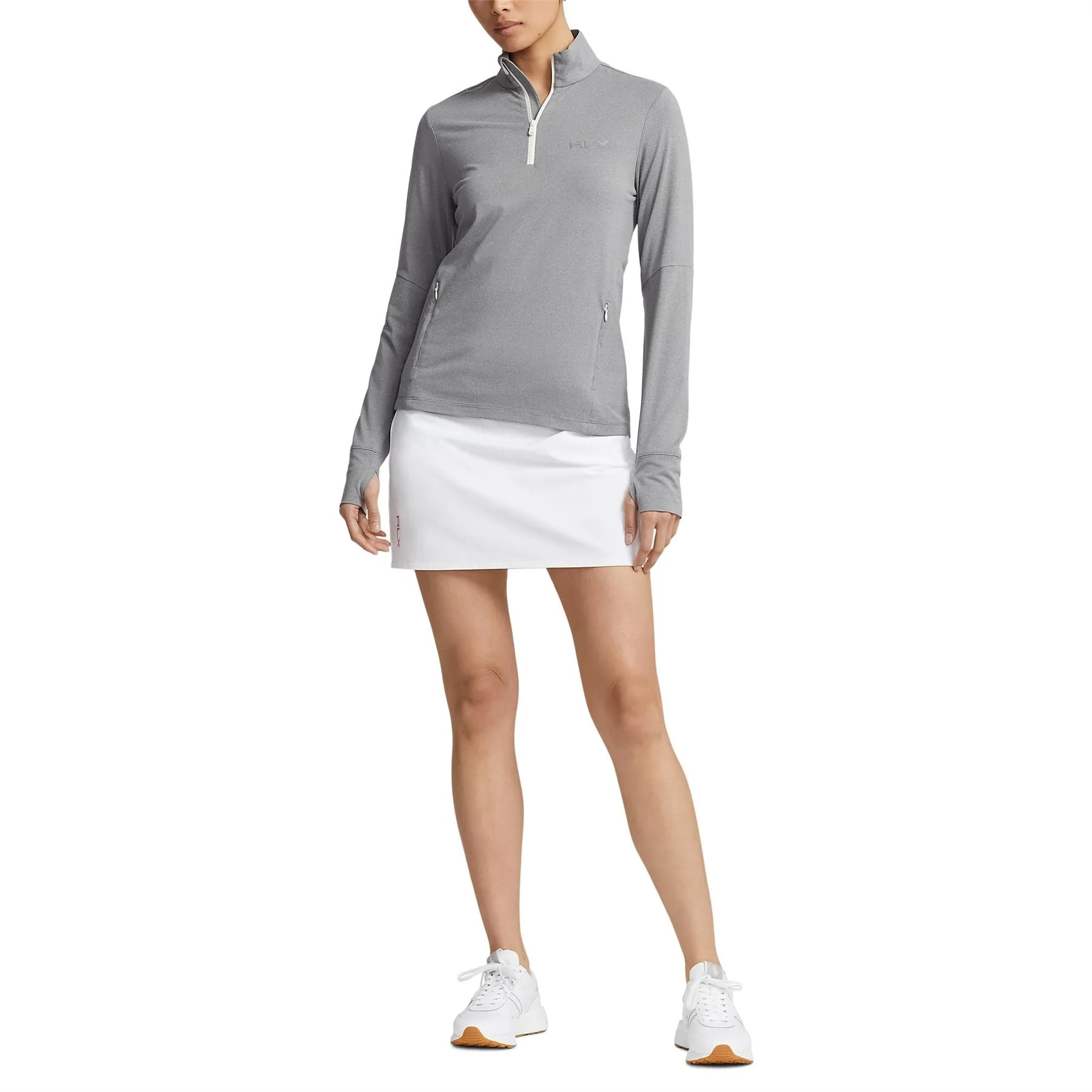 Womens LS Stretch Peached Jersey UV Quarter Zip Pullover Steel Heather/Chic Cream - AW23