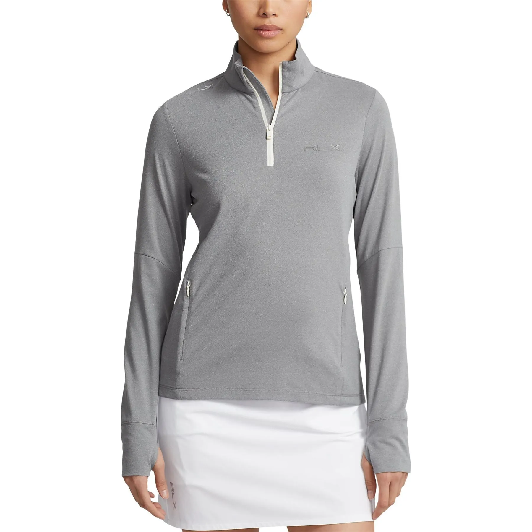 Womens LS Stretch Peached Jersey UV Quarter Zip Pullover Steel Heather/Chic Cream - AW23