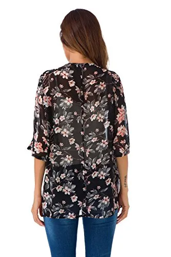 Women's Short Sleeve Beachwear Sheer Chiffon Kimono Cardigan Solid Casual Capes Beach Cover up Blouse (S, Floral 1)